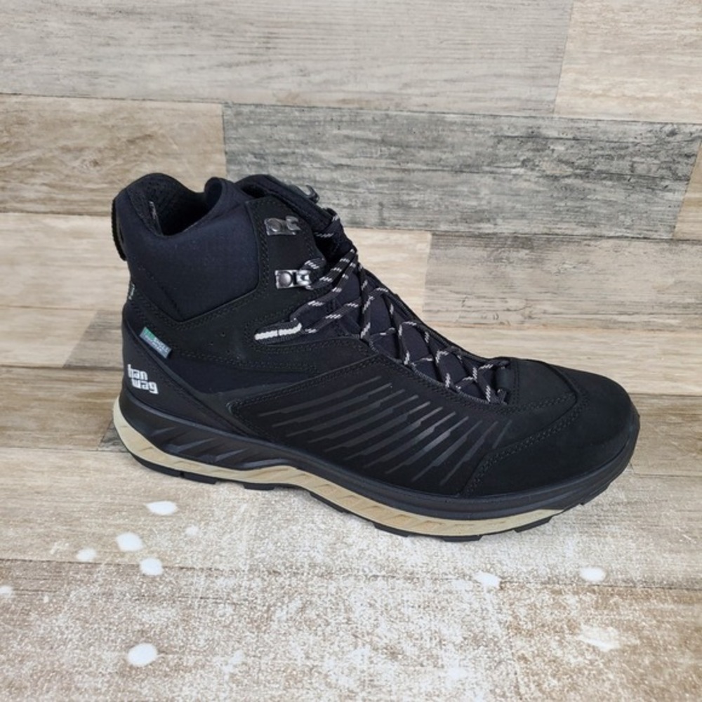 Hanwag Blueridge EcoShell Mens Hiking Boots Sz 11 Black Lace Up Mid Top Sneakers
